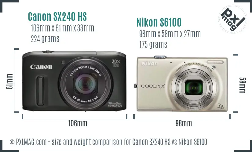 Canon SX240 HS vs Nikon S6100 size comparison