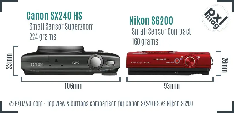 Canon SX240 HS vs Nikon S6200 top view buttons comparison