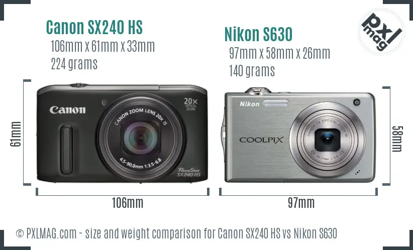 Canon SX240 HS vs Nikon S630 size comparison