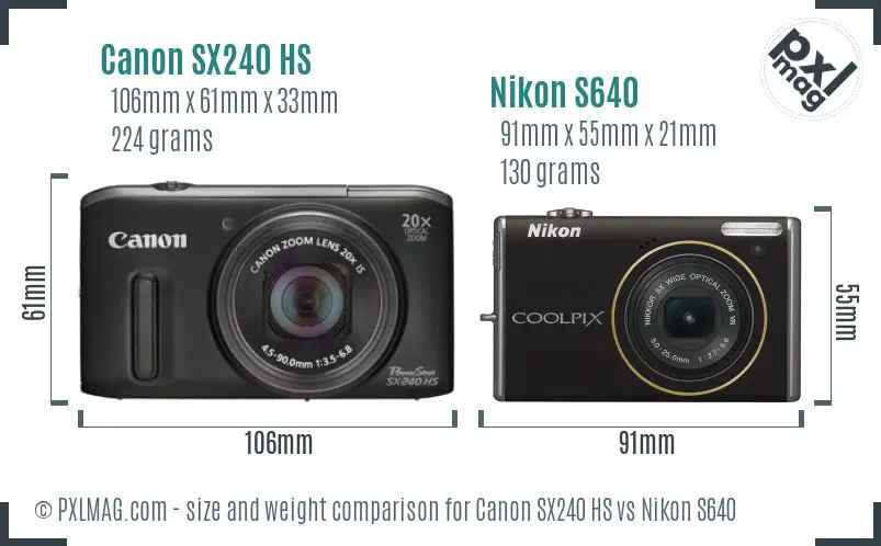 Canon SX240 HS vs Nikon S640 size comparison