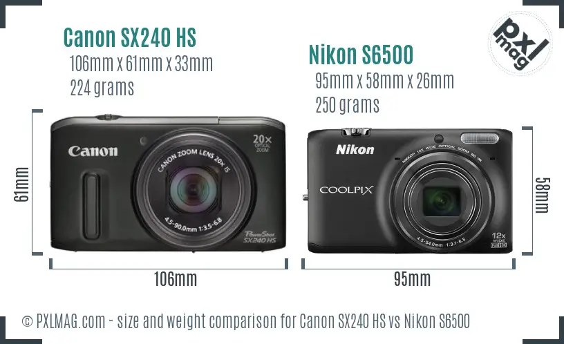 Canon SX240 HS vs Nikon S6500 size comparison Canon SX240 HS vs Nikon S6500 size comparison