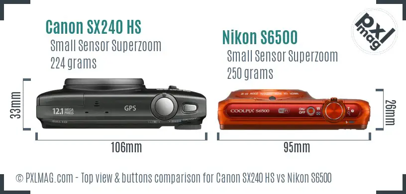 Canon SX240 HS vs Nikon S6500 top view buttons comparison Canon SX240 HS vs Nikon S6500 top view buttons comparison