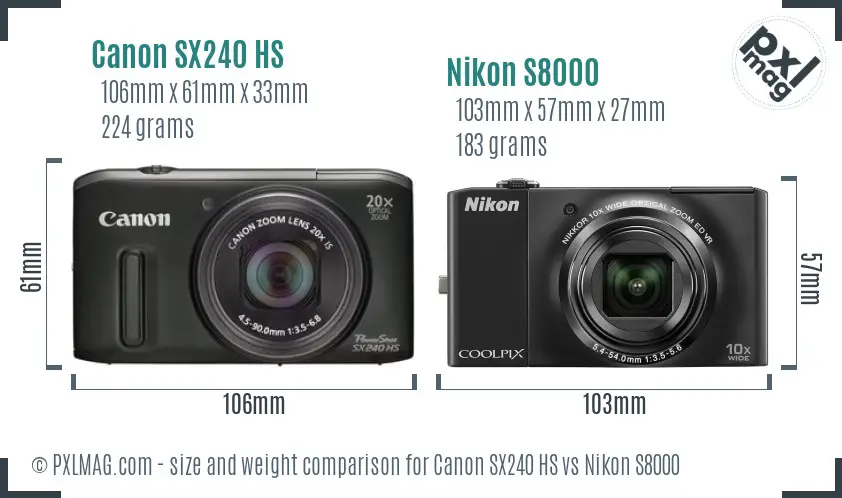 Canon SX240 HS vs Nikon S8000 size comparison Canon SX240 HS vs Nikon S8000 size comparison