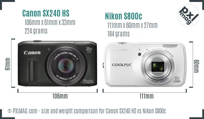Canon SX240 HS vs Nikon S800c size comparison