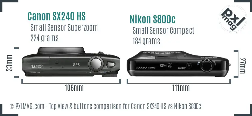 Canon SX240 HS vs Nikon S800c top view buttons comparison