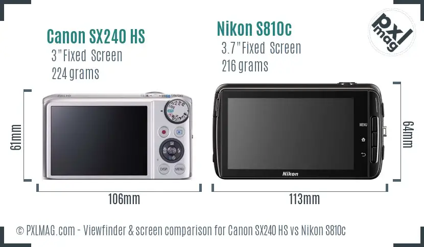 Canon SX240 HS vs Nikon S810c Screen and Viewfinder comparison