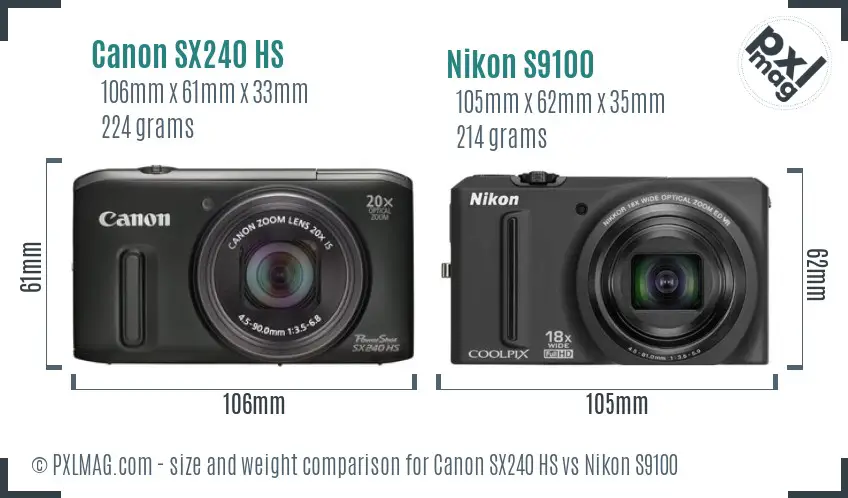 Canon SX240 HS vs Nikon S9100 size comparison Canon SX240 HS vs Nikon S9100 size comparison