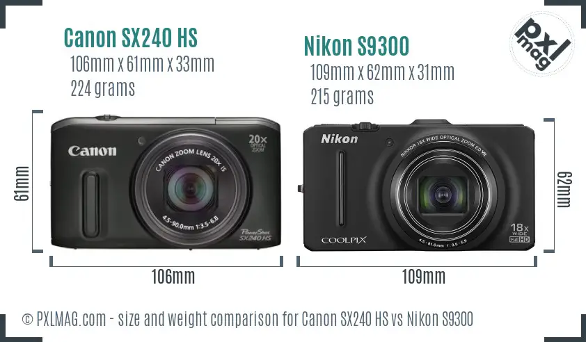 Canon SX240 HS vs Nikon S9300 size comparison Canon SX240 HS vs Nikon S9300 size comparison
