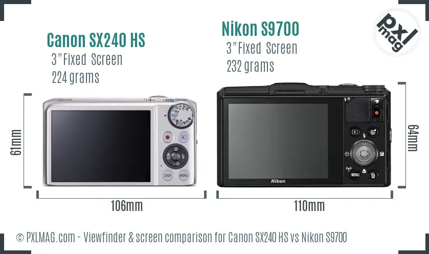 Canon SX240 HS vs Nikon S9700 Screen and Viewfinder comparison