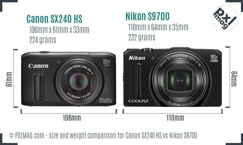 Canon SX240 HS vs Nikon S9700 size comparison