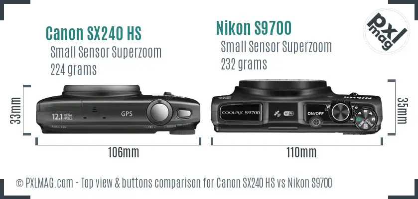 Canon SX240 HS vs Nikon S9700 top view buttons comparison