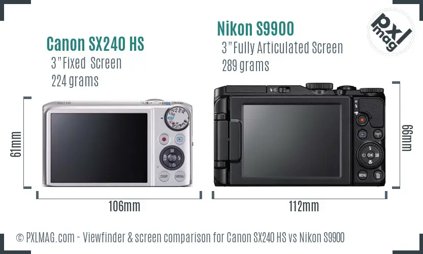 Canon SX240 HS vs Nikon S9900 Screen and Viewfinder comparison