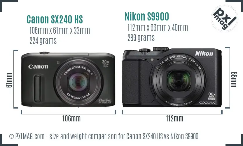 Canon SX240 HS vs Nikon S9900 size comparison