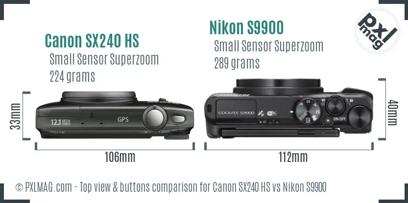 Canon SX240 HS vs Nikon S9900 top view buttons comparison