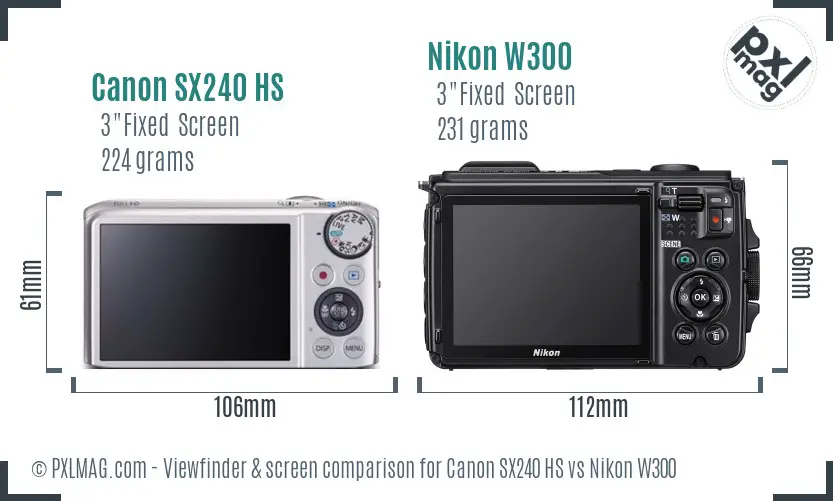 Canon SX240 HS vs Nikon W300 Screen and Viewfinder comparison