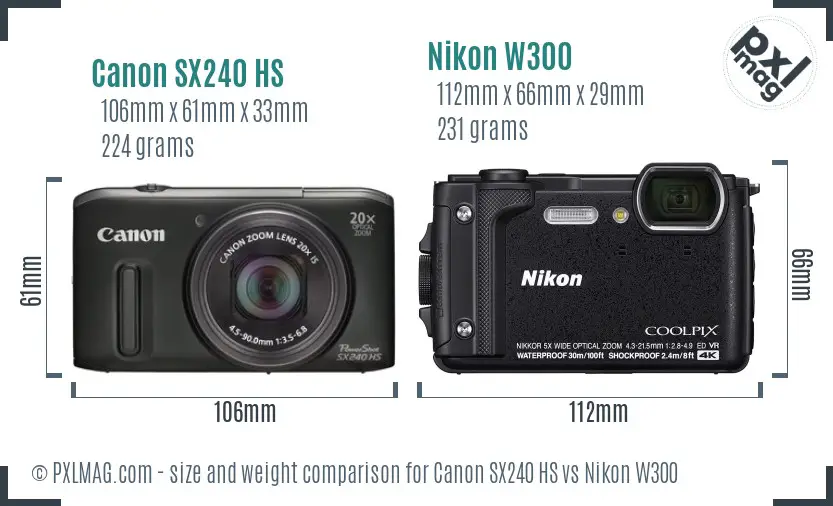 Canon SX240 HS vs Nikon W300 size comparison
