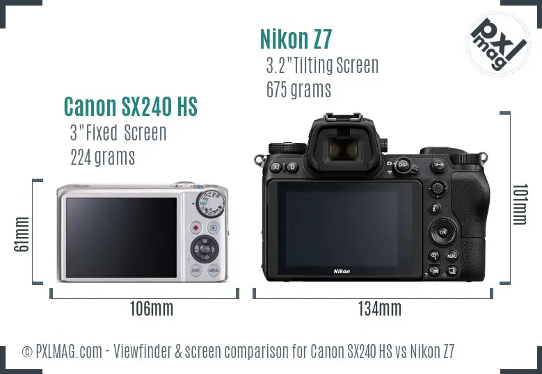 Canon SX240 HS vs Nikon Z7 Screen and Viewfinder comparison