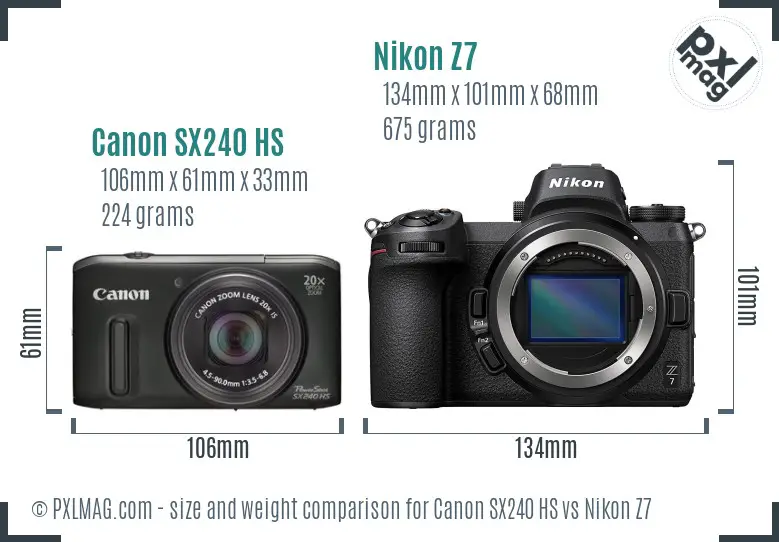 Canon SX240 HS vs Nikon Z7 size comparison