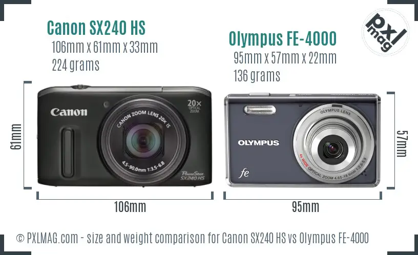 Canon SX240 HS vs Olympus FE-4000 size comparison