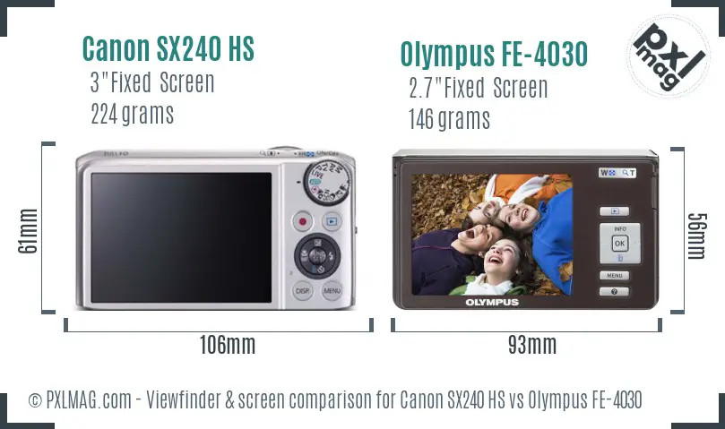 Canon SX240 HS vs Olympus FE-4030 Screen and Viewfinder comparison