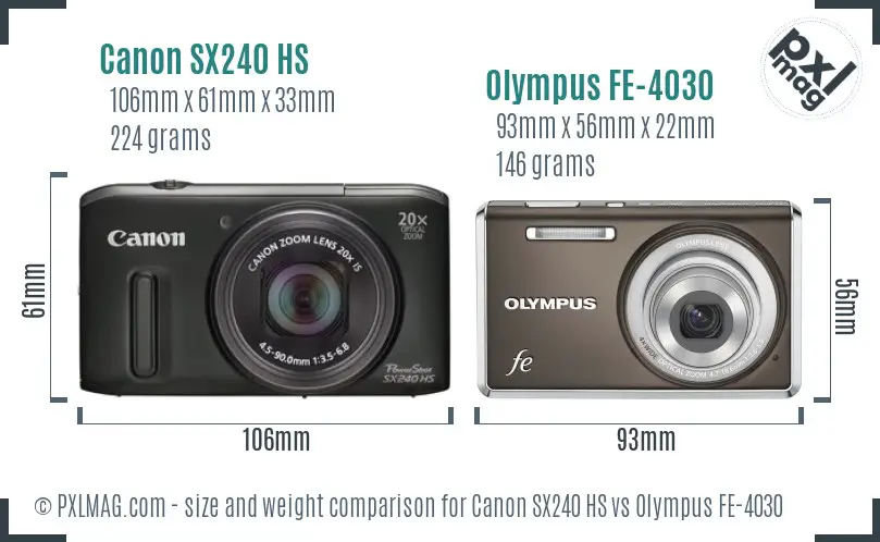 Canon SX240 HS vs Olympus FE-4030 size comparison