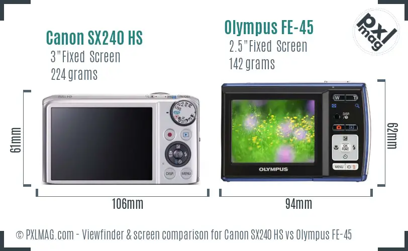 Canon SX240 HS vs Olympus FE-45 Screen and Viewfinder comparison