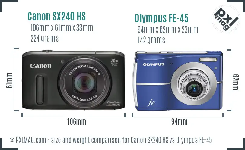 Canon SX240 HS vs Olympus FE-45 size comparison