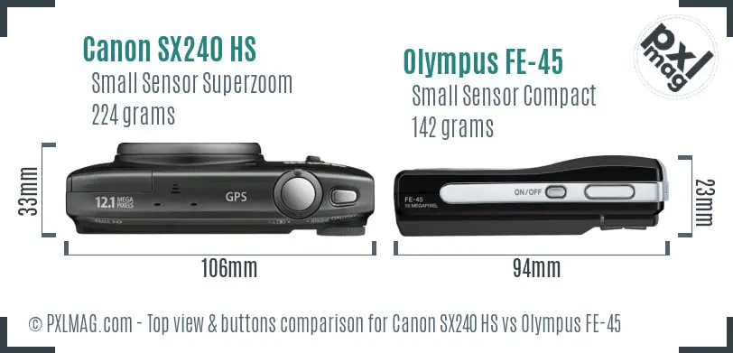 Canon SX240 HS vs Olympus FE-45 top view buttons comparison