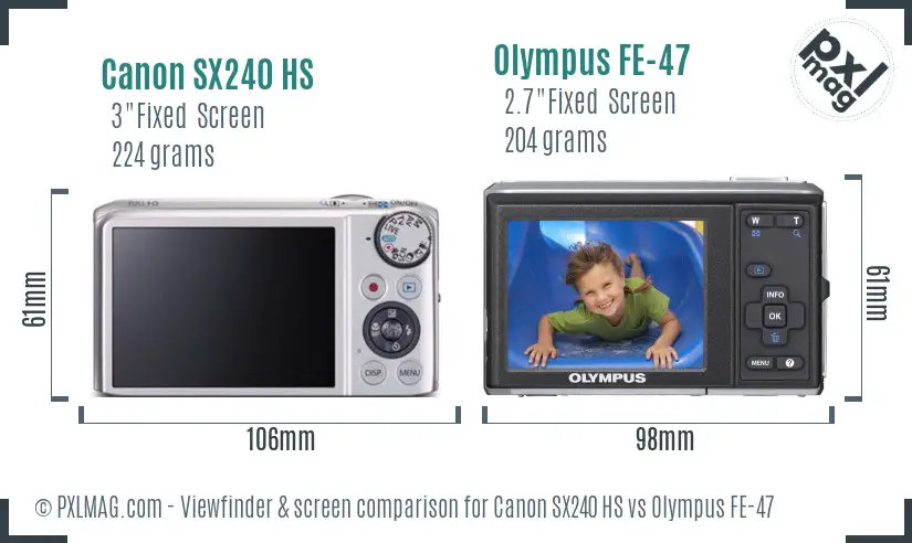 Canon SX240 HS vs Olympus FE-47 Screen and Viewfinder comparison