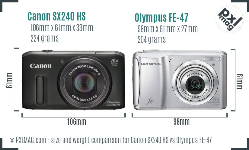 Canon SX240 HS vs Olympus FE-47 size comparison