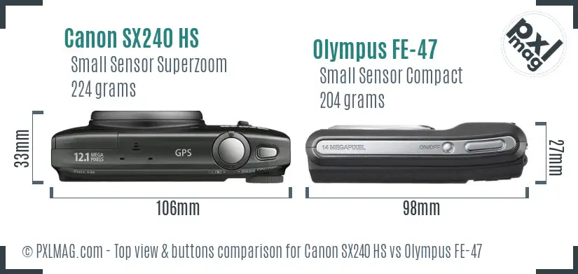 Canon SX240 HS vs Olympus FE-47 top view buttons comparison
