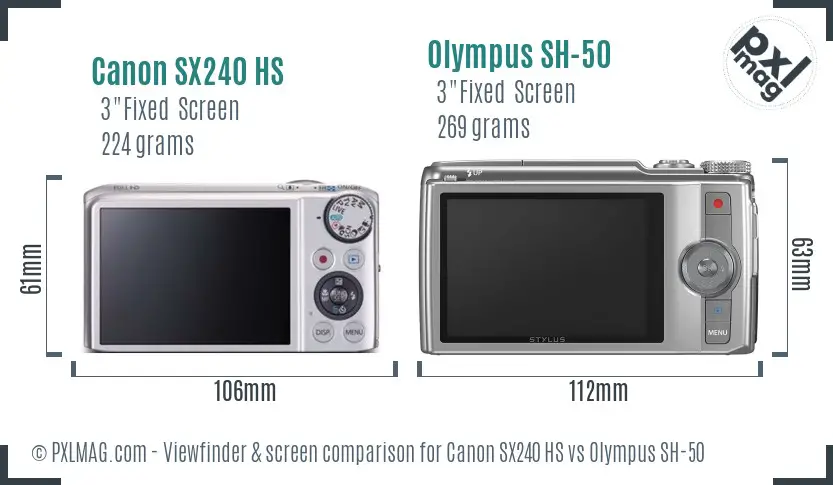 Canon SX240 HS vs Olympus SH-50 Screen and Viewfinder comparison Canon SX240 HS vs Olympus SH-50 Screen and Viewfinder comparison