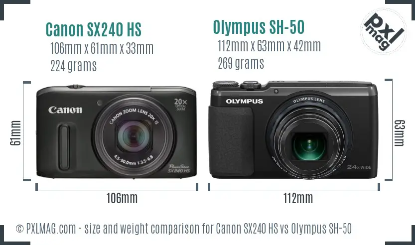Canon SX240 HS vs Olympus SH-50 size comparison Canon SX240 HS vs Olympus SH-50 size comparison