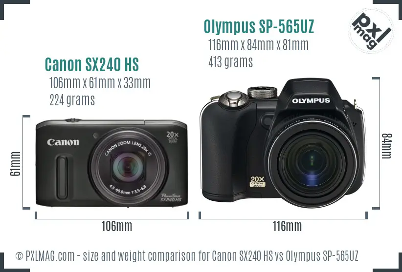 Canon SX240 HS vs Olympus SP-565UZ size comparison