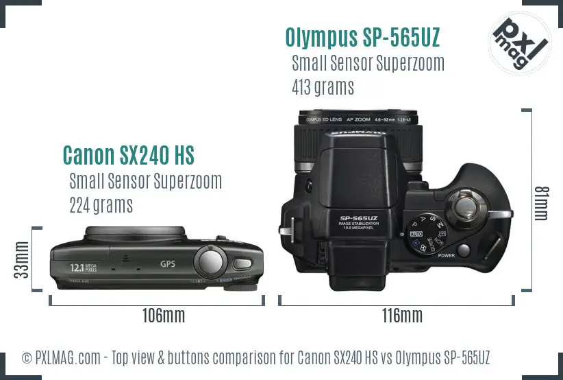 Canon SX240 HS vs Olympus SP-565UZ top view buttons comparison