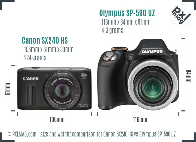 Canon SX240 HS vs Olympus SP-590 UZ size comparison