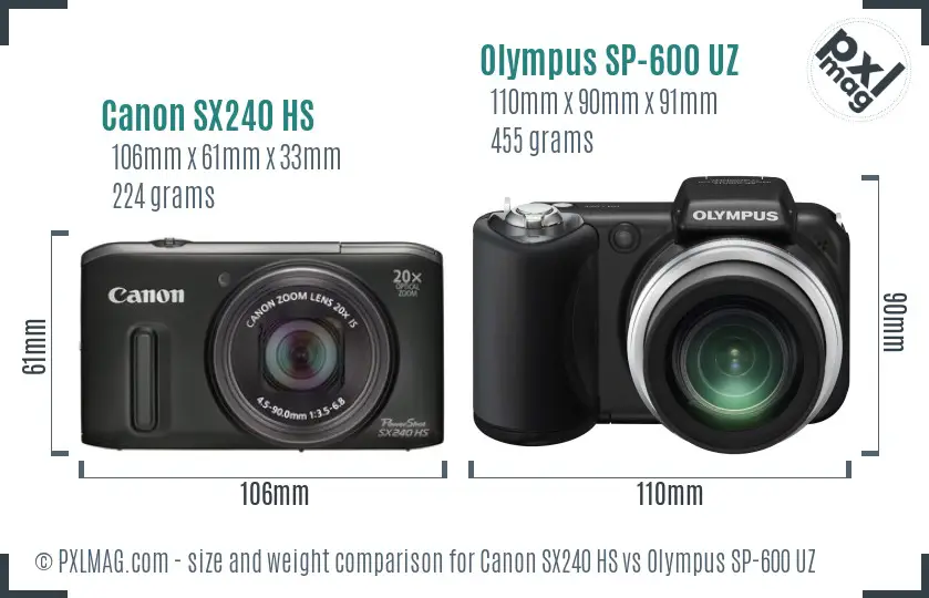 Canon SX240 HS vs Olympus SP-600 UZ size comparison Canon SX240 HS vs Olympus SP-600 UZ size comparison