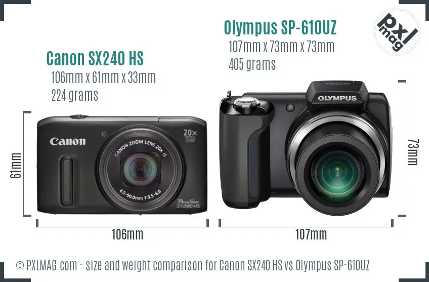 Canon SX240 HS vs Olympus SP-610UZ size comparison Canon SX240 HS vs Olympus SP-610UZ size comparison