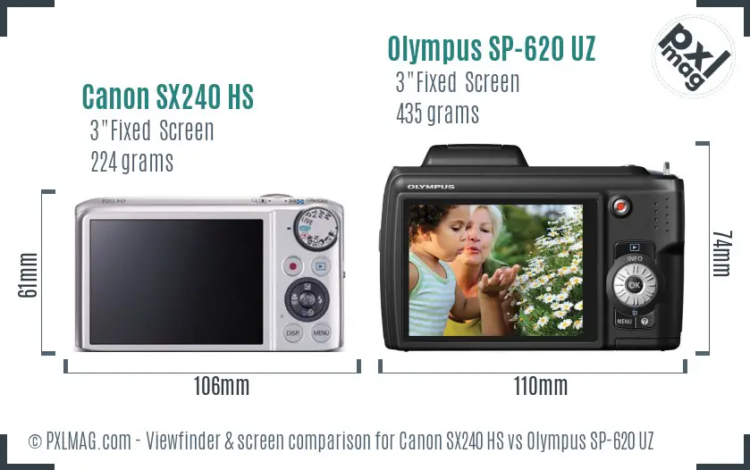 Canon SX240 HS vs Olympus SP-620 UZ Screen and Viewfinder comparison Canon SX240 HS vs Olympus SP-620 UZ Screen and Viewfinder comparison