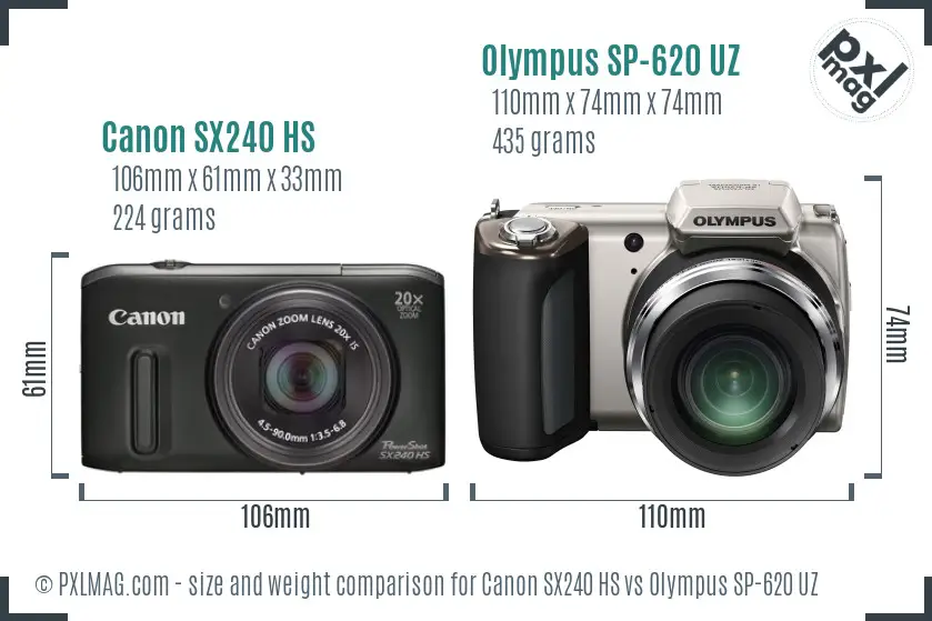 Canon SX240 HS vs Olympus SP-620 UZ size comparison Canon SX240 HS vs Olympus SP-620 UZ size comparison