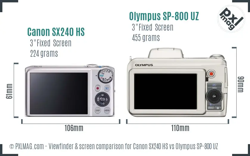 Canon SX240 HS vs Olympus SP-800 UZ Screen and Viewfinder comparison Canon SX240 HS vs Olympus SP-800 UZ Screen and Viewfinder comparison