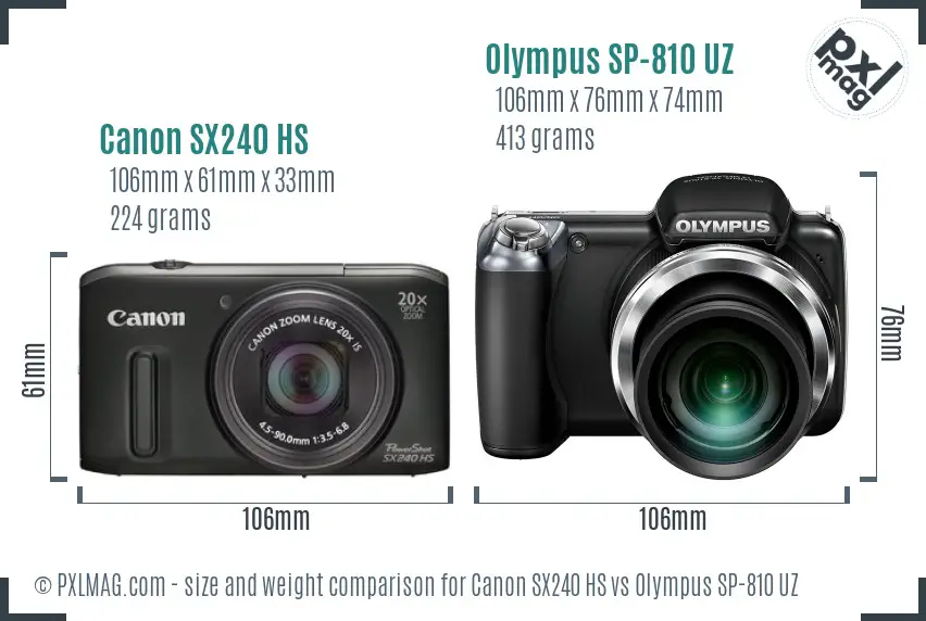 Canon SX240 HS vs Olympus SP-810 UZ size comparison