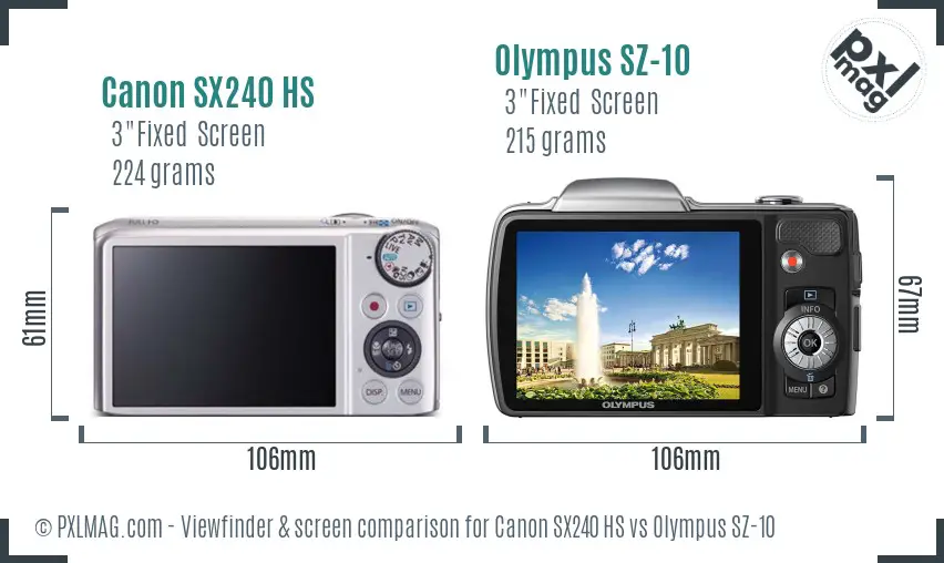 Canon SX240 HS vs Olympus SZ-10 Screen and Viewfinder comparison