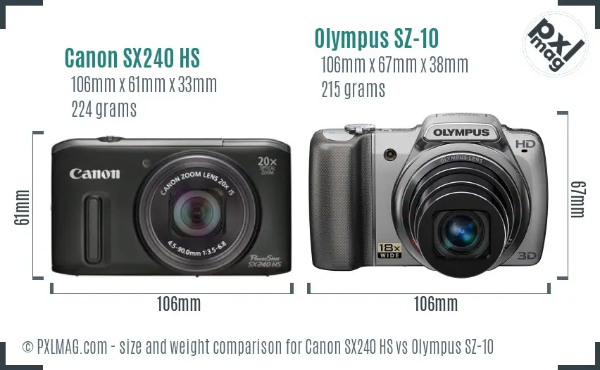 Canon SX240 HS vs Olympus SZ-10 size comparison