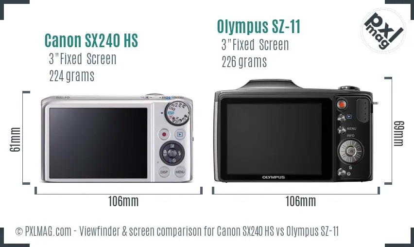 Canon SX240 HS vs Olympus SZ-11 Screen and Viewfinder comparison