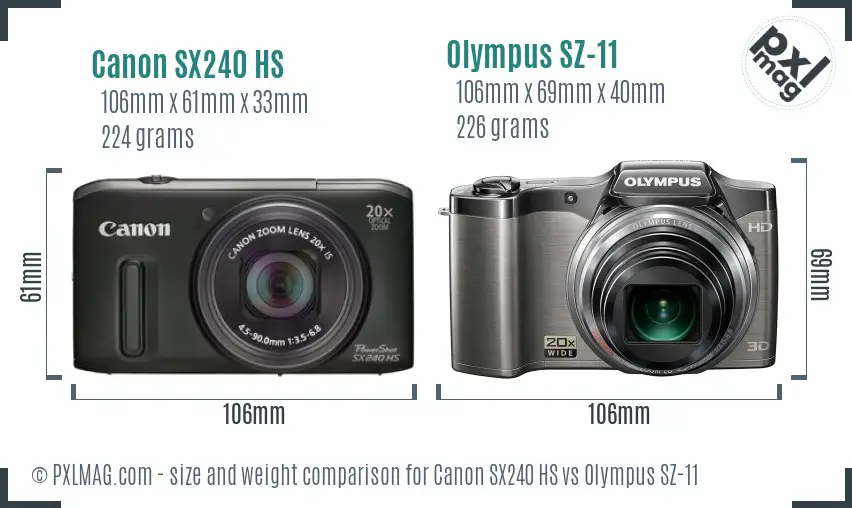 Canon SX240 HS vs Olympus SZ-11 size comparison