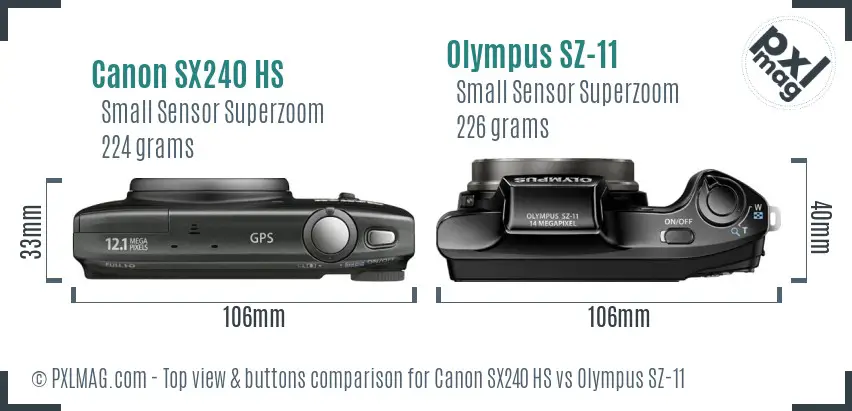 Canon SX240 HS vs Olympus SZ-11 top view buttons comparison