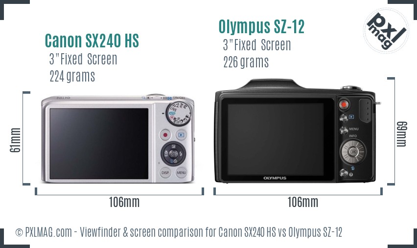 Canon SX240 HS vs Olympus SZ-12 Screen and Viewfinder comparison