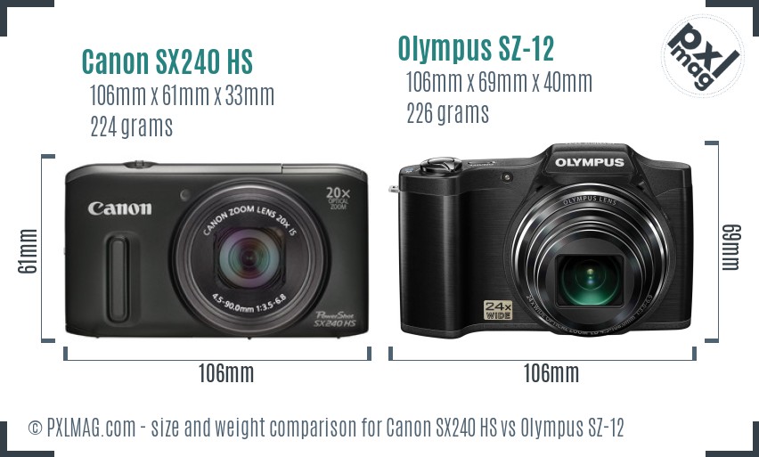 Canon SX240 HS vs Olympus SZ-12 size comparison Canon SX240 HS vs Olympus SZ-12 size comparison