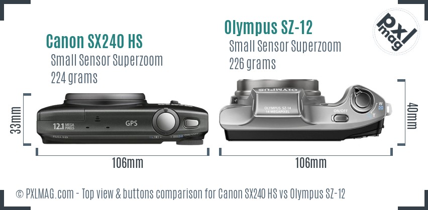 Canon SX240 HS vs Olympus SZ-12 top view buttons comparison